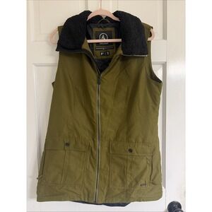 Volcom Womens Longline DWR Utility Vest Olive Green Sherpa Collar Sz L